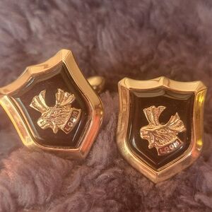 SWANK Shield Cufflinks Loyal Order Of Moose LOOM Black & Goldtone